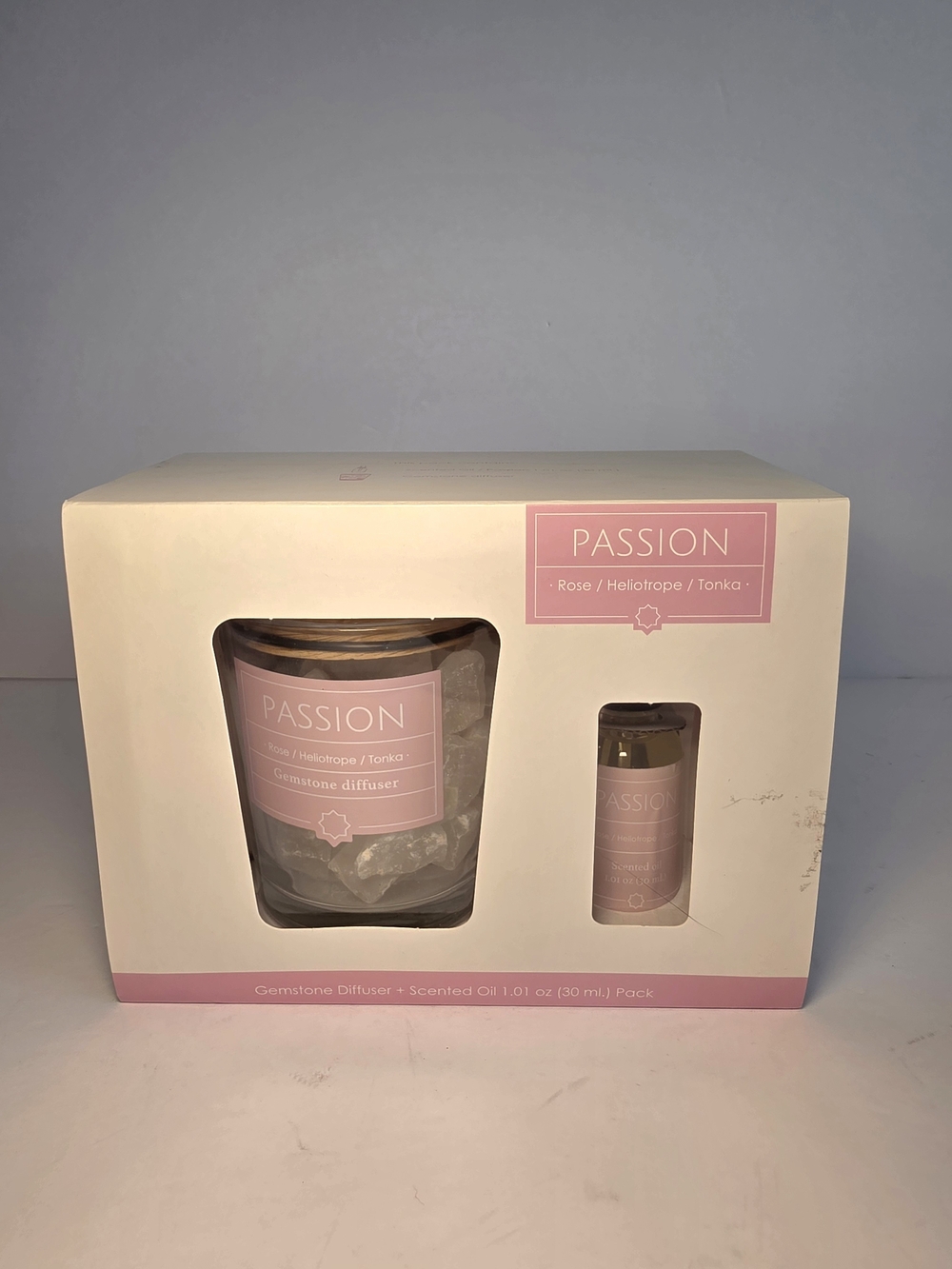 Rose Gemstone Salt Rock Diffuser & Scented Essential Oil - Pink Passion Scent